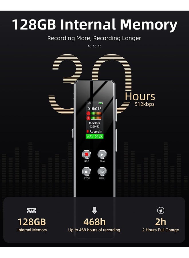 XiuWoo 128GB Digital Voice Recorder for Lectures Meetings 1536Kbps Voice Activated Recording Device Audio Recorder with Playback, Password - Image 3