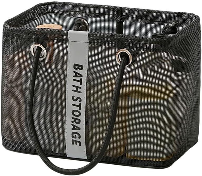 Large Black Foldable Mesh Toiletry Bag With Handles For Travel Camping Gym Quick Drainage - Image 1