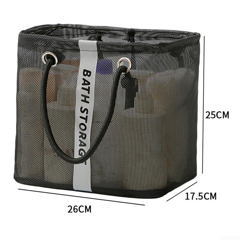 Large Black Foldable Mesh Toiletry Bag With Handles For Travel Camping Gym Quick Drainage - Image 3