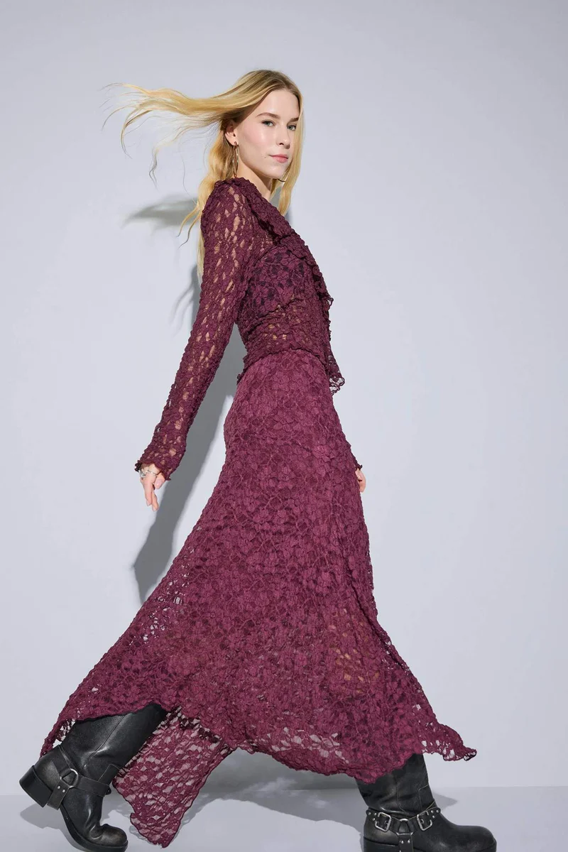 ديفاكتو A Line Lace Normal Waist Midi Knitted Skirt