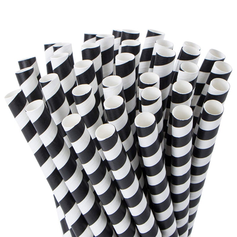 Webake Smoothie Straws Biodegradable 04 Inch Wide Paper Straws Bulk 100 Pack Black Halloween Striped Jumbo Drinking Straws Great Alternative to Plastic Straws for Smoothies Bubble Tea Shake