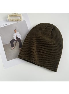 White knitted hat for women autumn and winter Korean style fashionable all-matching solid color big head circumference wool pullover hat confinement delivery Brown