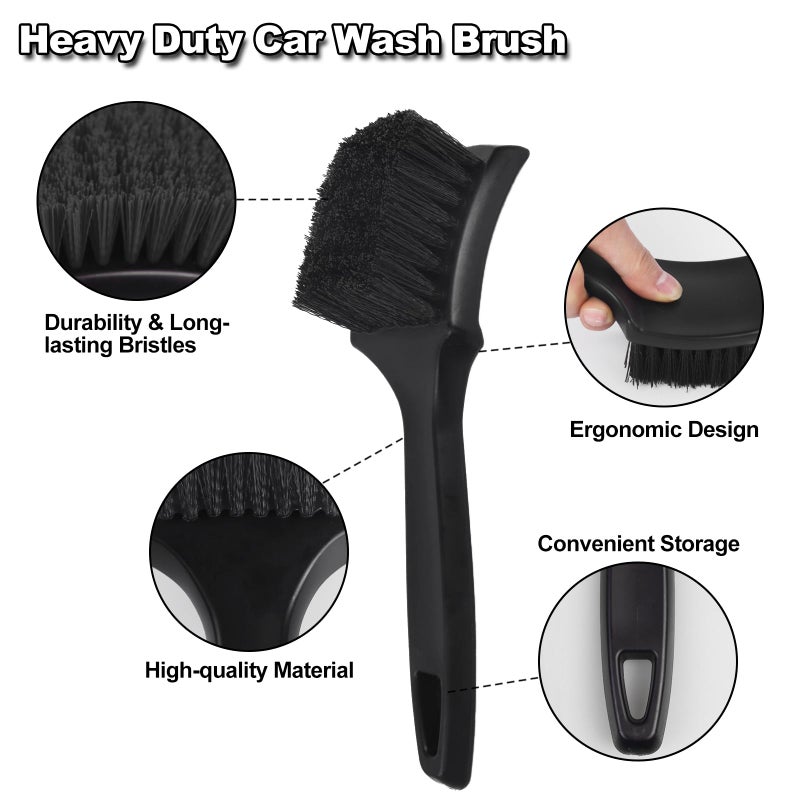 NIKCOSMK 9Pcs Car Wheel & Tire Brush Kit, Wheel Cleaner Brush, Soft-bristled Rim Brush, Car Drying Towel (36"x 24"), Tire Shine Applicator Pad, Car Wash Mitt, Car Detailing Cleaning Wash Brush Supplies Kit - Image 5
