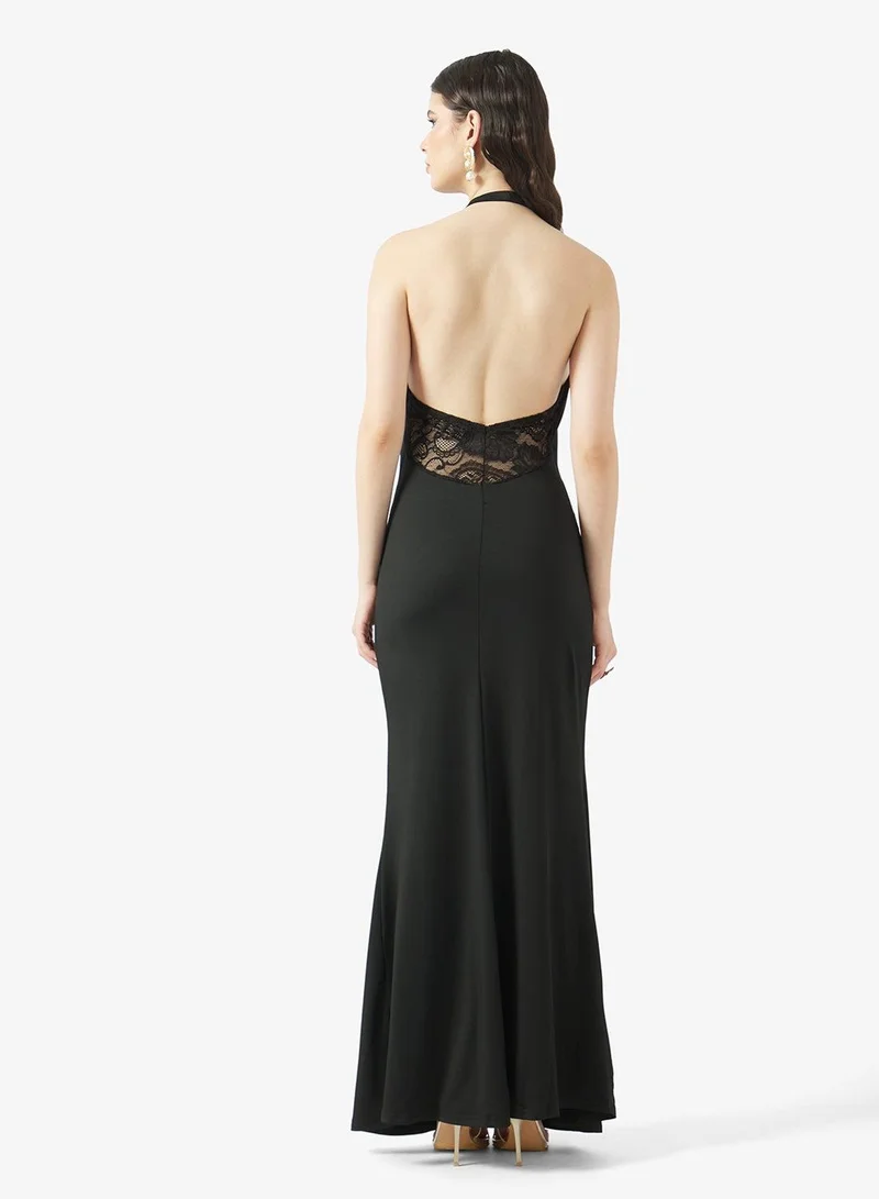 Ginger Halter Neck Lace Detail Dress