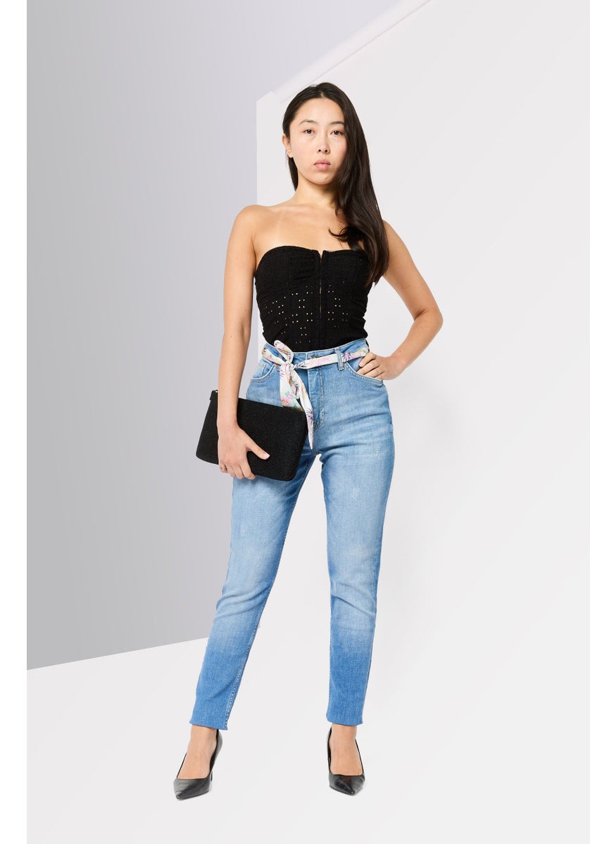 Scotch & Soda Women Skinny Fit Washed Stretchable Tie Belted Jeans, Blue  - Image 2