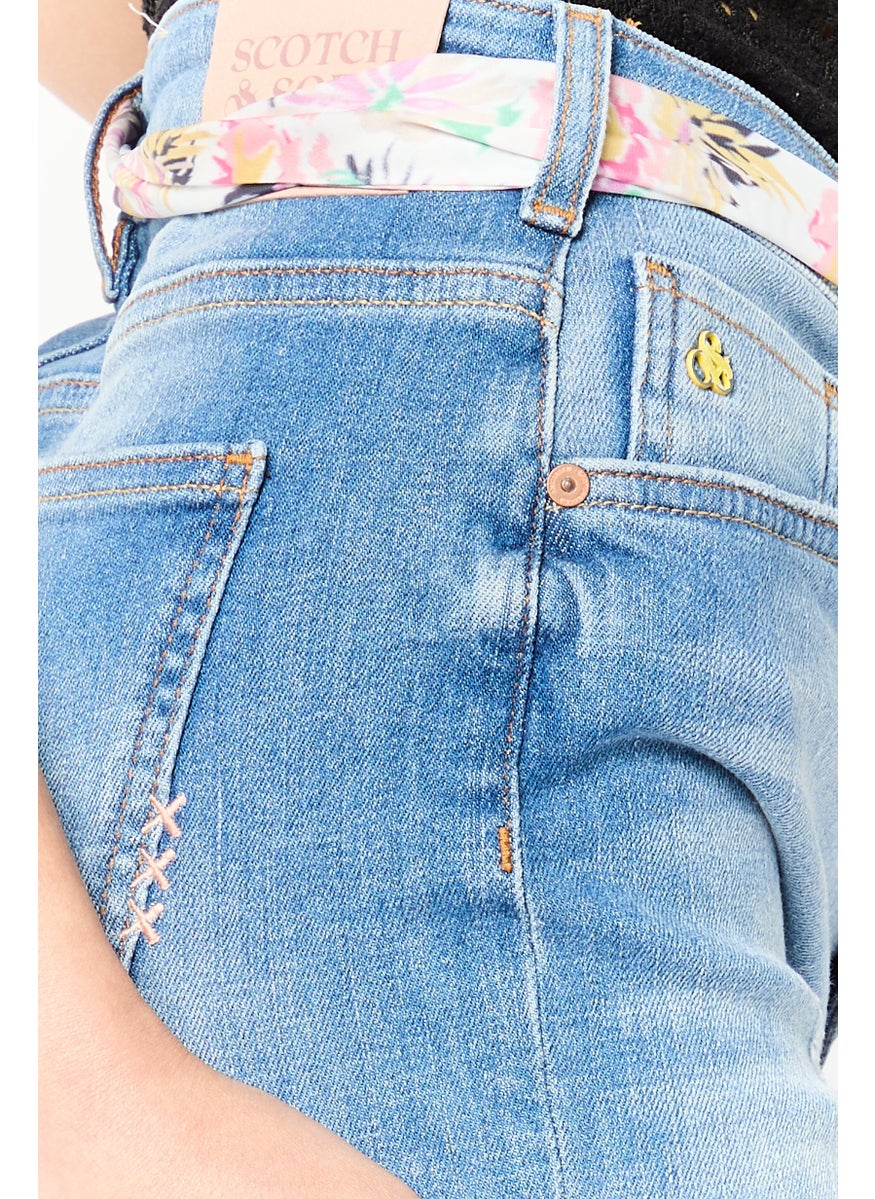 Scotch & Soda Women Skinny Fit Washed Stretchable Tie Belted Jeans, Blue  - Image 4