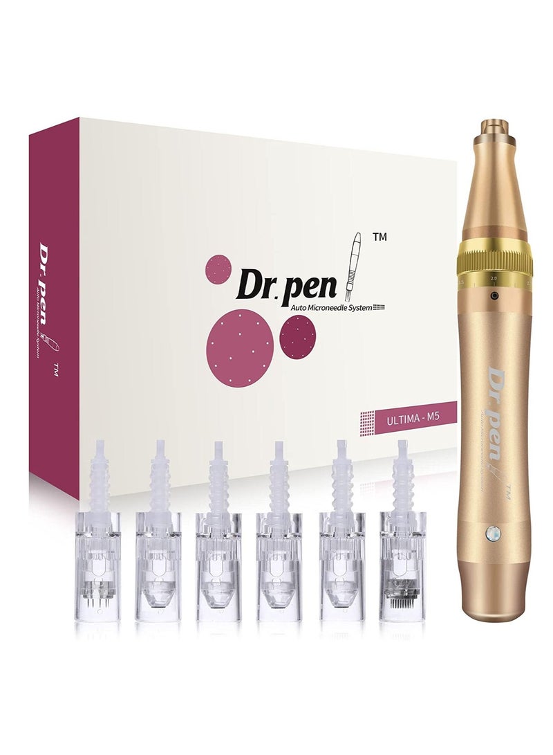 Dr pen m5 Ultima Derma Pen Auto Microneedle System Gold +6PC white 12pin needle - Image 1