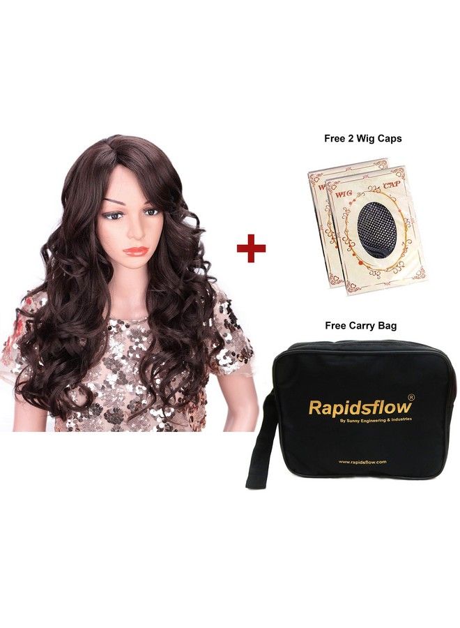 Rapidsflow باروكات نسائية صناعية كاملة الرأس شعر طويل للنساء / باروكات نسائية شعر طبيعي (مجعّد بني داكن) - Image 5