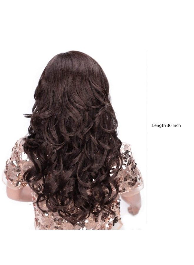 Rapidsflow باروكات نسائية صناعية كاملة الرأس شعر طويل للنساء / باروكات نسائية شعر طبيعي (مجعّد بني داكن) - Image 3