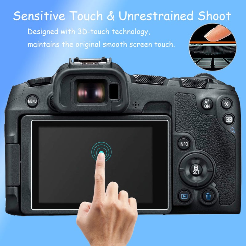 PCTC EOS R8 R50 Screen Protector for Canon EOS R8 R50, [3+1Pack] 0.3mm 9H Hardness EOS R8 Tempered Glass Screen Cover - Image 4