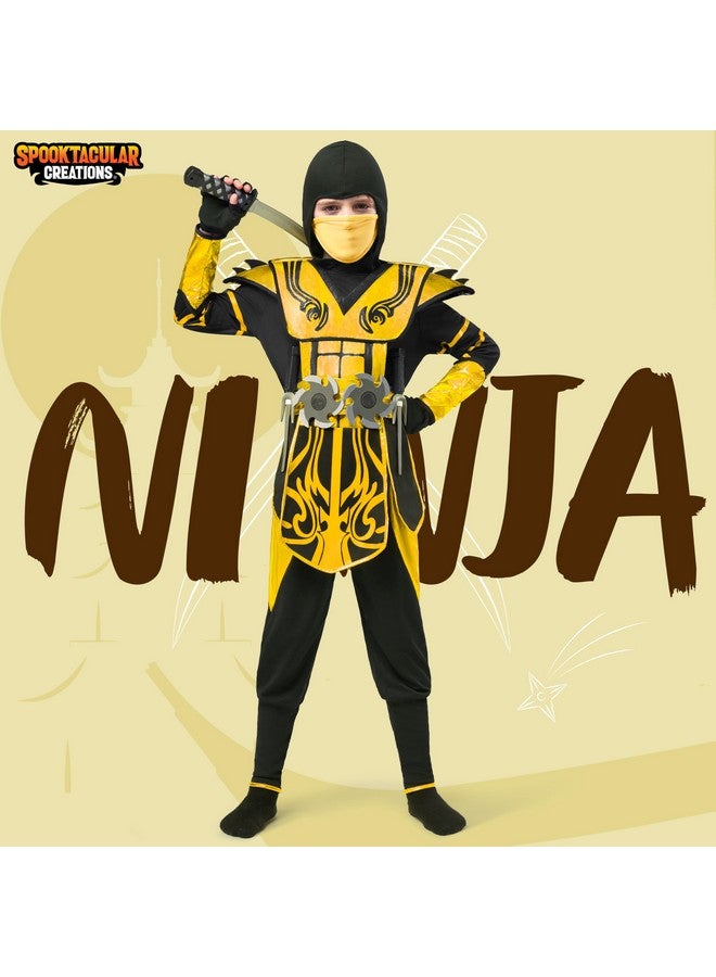 Spooktacular Creations Spooktacular Creations Gold Ninja Costume for Boys, Child Golden Ninja Costume with Accessories for Kids Themed Parties, Halloween Dress Up Parties, M  - Image 2