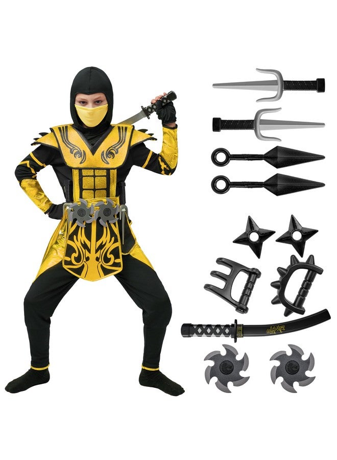 Spooktacular Creations Spooktacular Creations Gold Ninja Costume for Boys, Child Golden Ninja Costume with Accessories for Kids Themed Parties, Halloween Dress Up Parties, M  - Image 1