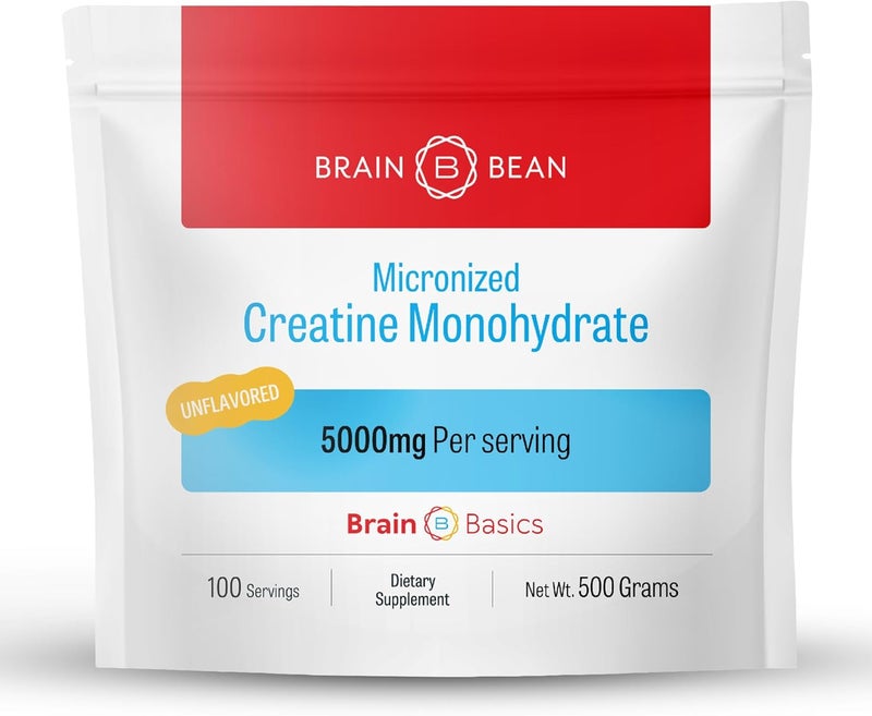 Brain-Bean 500mg Unflavored Micronized Creatine Monohydrate Powder Helps Boost Energy for Brain Health  NonGMO GlutenFree Creatine Powder Supports Muscle Health Made in USA - Image 1