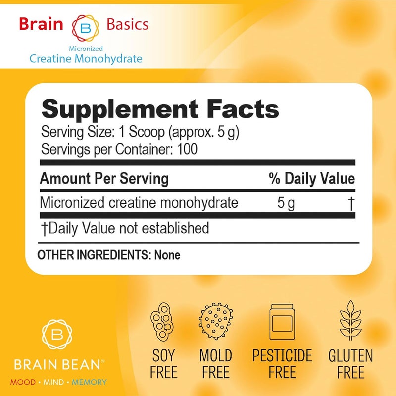 Brain-Bean 500mg Unflavored Micronized Creatine Monohydrate Powder Helps Boost Energy for Brain Health  NonGMO GlutenFree Creatine Powder Supports Muscle Health Made in USA - Image 3