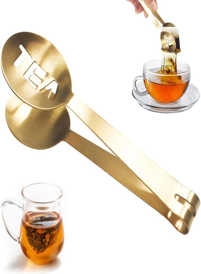 Qintreesify Tea Bag Squeezer Tongs,Tea Bag Squeezer,Tea Tongs,Stainless Steel Tea Tongs,Round Tea Filter Clamp,Tea Bag Strainer Clip Tea Bag Holder for Gripping Tea Strainer Spoon for Ice Sugar Cubes Bar (Gold) - Image 1