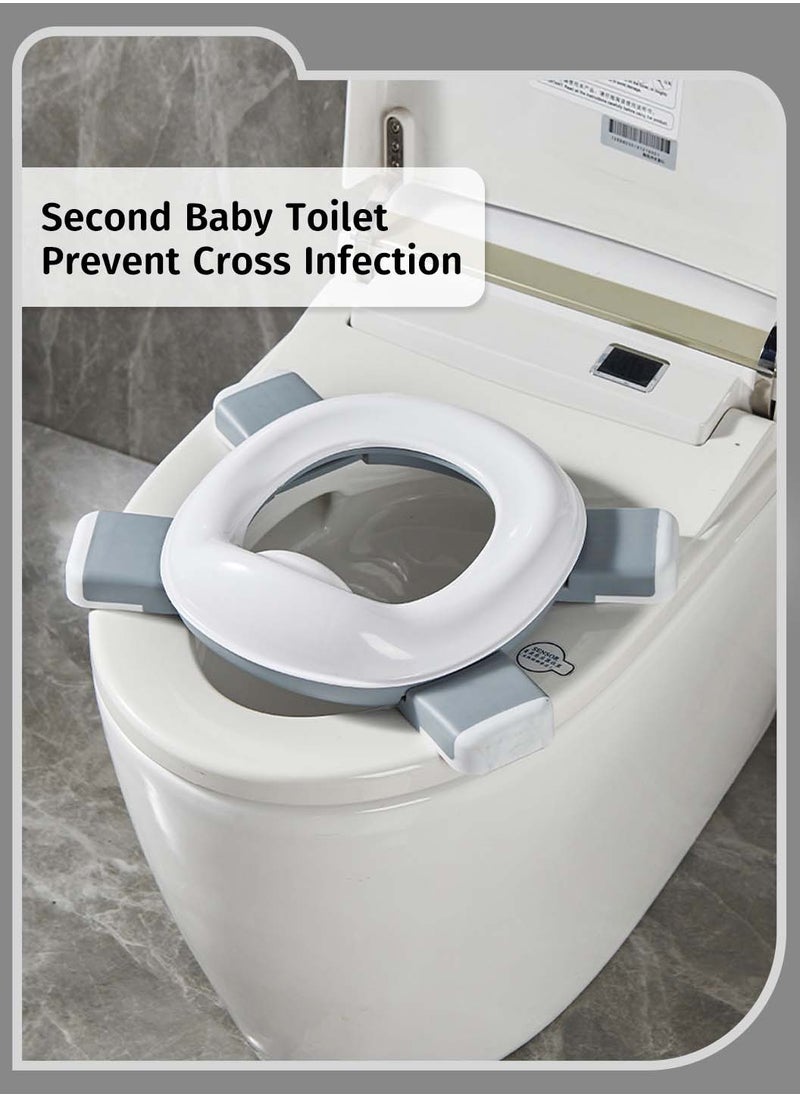Kids Potty Training Seat with Cleaning Bag, Portable Foldable Mobile Toilet Seat, Non-Slip Outdoor Travel Toilet for Baby Girls Boys, Gray and White