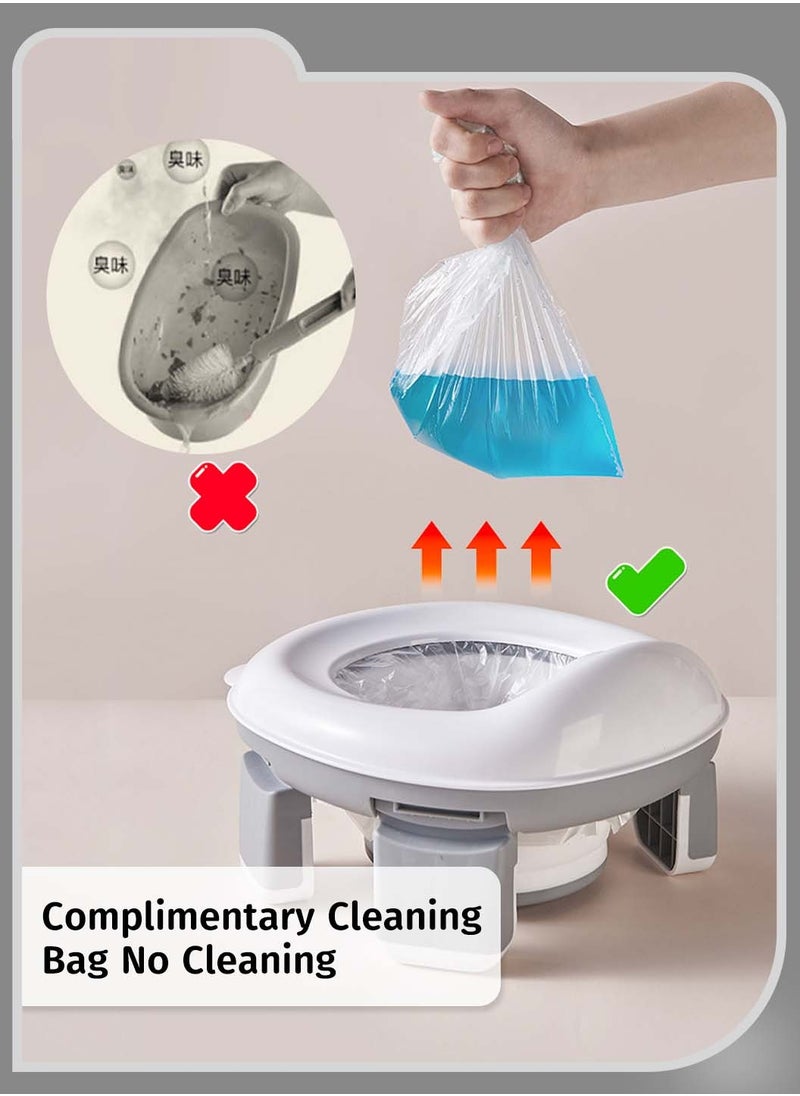 Kids Potty Training Seat with Cleaning Bag, Portable Foldable Mobile Toilet Seat, Non-Slip Outdoor Travel Toilet for Baby Girls Boys, Gray and White
