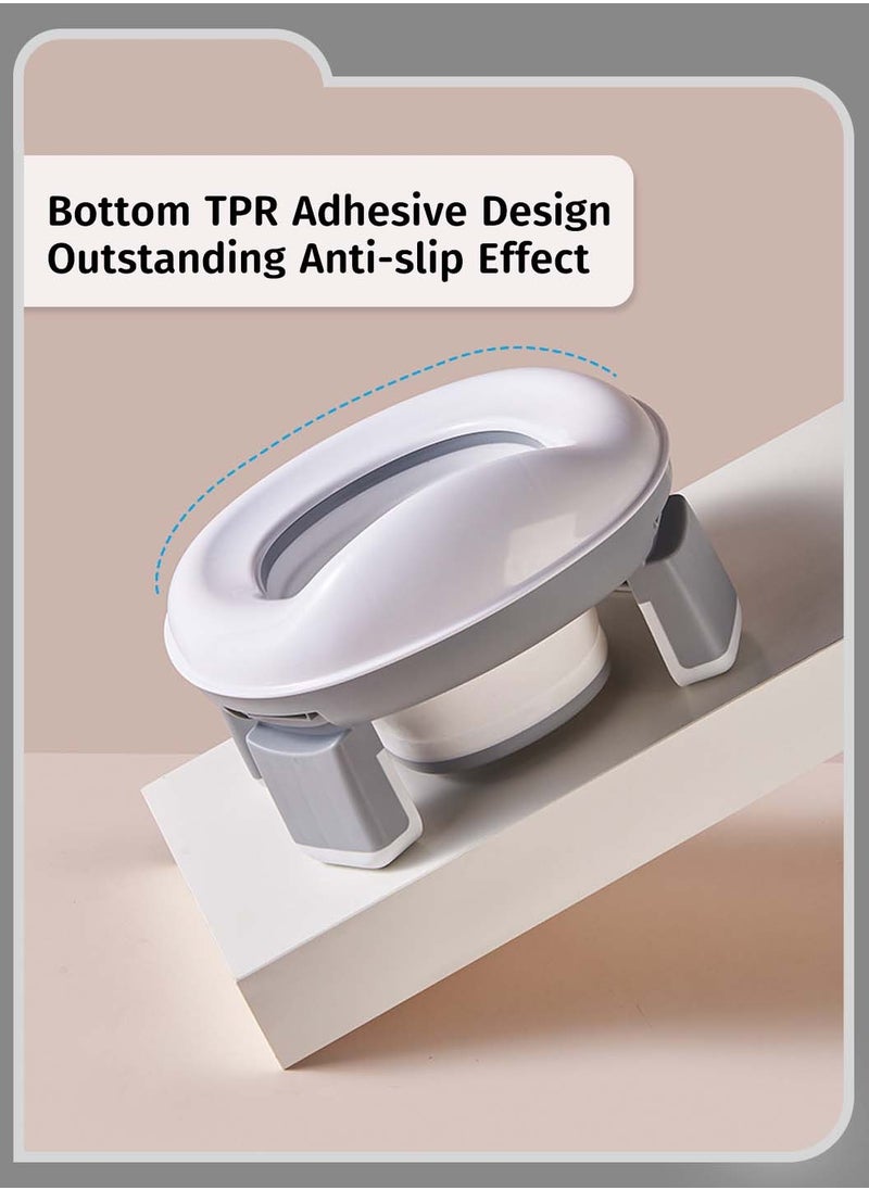 Kids Potty Training Seat with Cleaning Bag, Portable Foldable Mobile Toilet Seat, Non-Slip Outdoor Travel Toilet for Baby Girls Boys, Gray and White