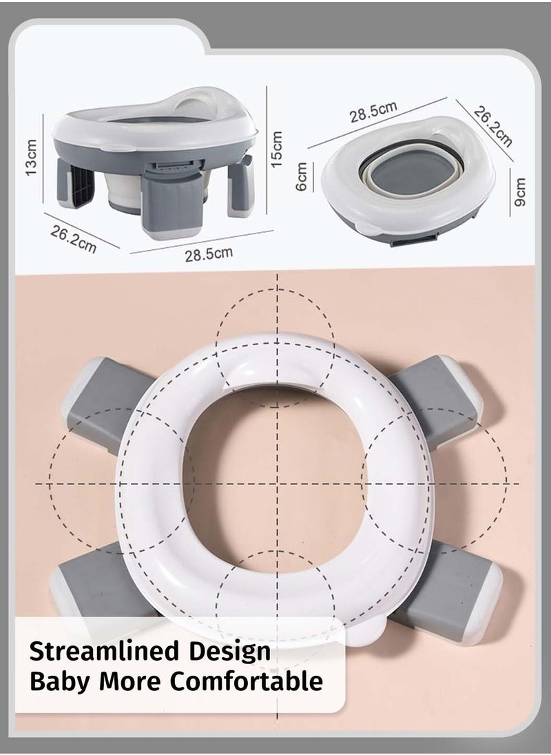 Kids Potty Training Seat with Cleaning Bag, Portable Foldable Mobile Toilet Seat, Non-Slip Outdoor Travel Toilet for Baby Girls Boys, Gray and White