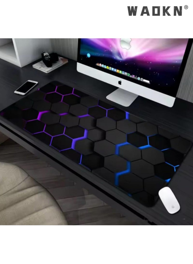 WAOKN Large Gaming Mouse Pad L Non-Slip Mouse Pad Large Keyboard Mouse Pad Desk Pad with Stitched Edge Leather Surface Waterproof Layer Mouse Pad ultra-high speed precise positioning and smooth operation, suitable for gamers, office and home - Image 1