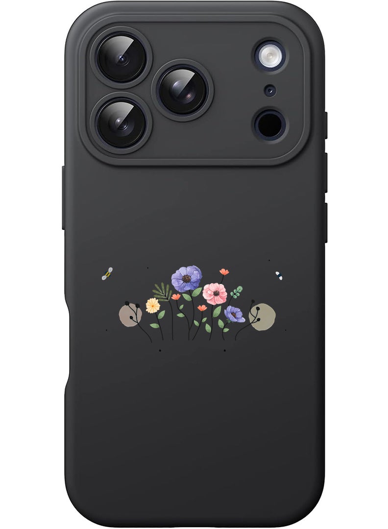 Theodor Protective Slim Fit Case Liquid Silicone Cover with Full Body Protection Anti-Scratch Shockproof Case For Apple iPhone 17 Pro (Black) Flower and bees - Image 1