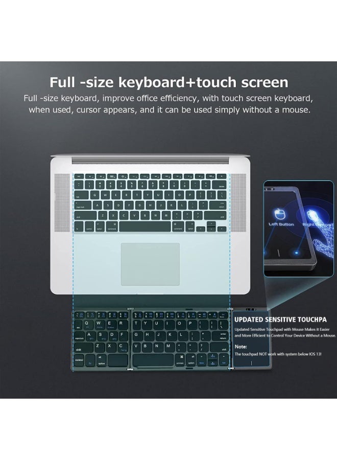 Muzz Foldable Wireless Bluetooth Keyboard For Travel, Pocket-Sized Tri-Folded Portable Keyboard With Touchpad, Type-C Rechargeable Travel Keyboard For Windows Mac Android iOS, Sync Up to 3 Devices - Image 3