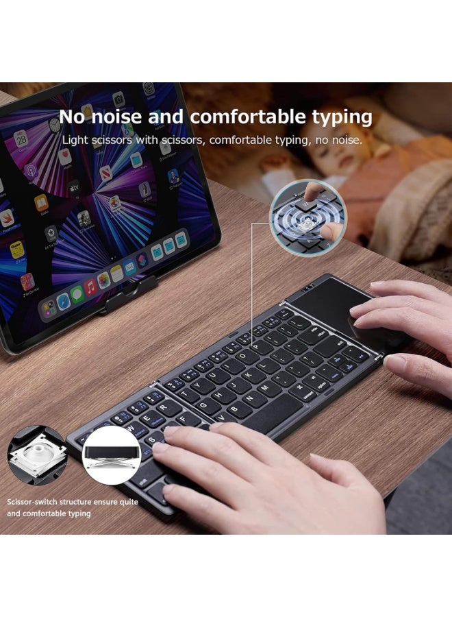 Muzz Foldable Wireless Bluetooth Keyboard For Travel, Pocket-Sized Tri-Folded Portable Keyboard With Touchpad, Type-C Rechargeable Travel Keyboard For Windows Mac Android iOS, Sync Up to 3 Devices - Image 5