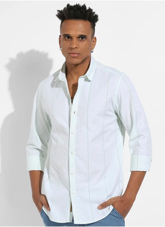 كامبوس سوترا Heathered Pinstriped Casual Shirt by Styli