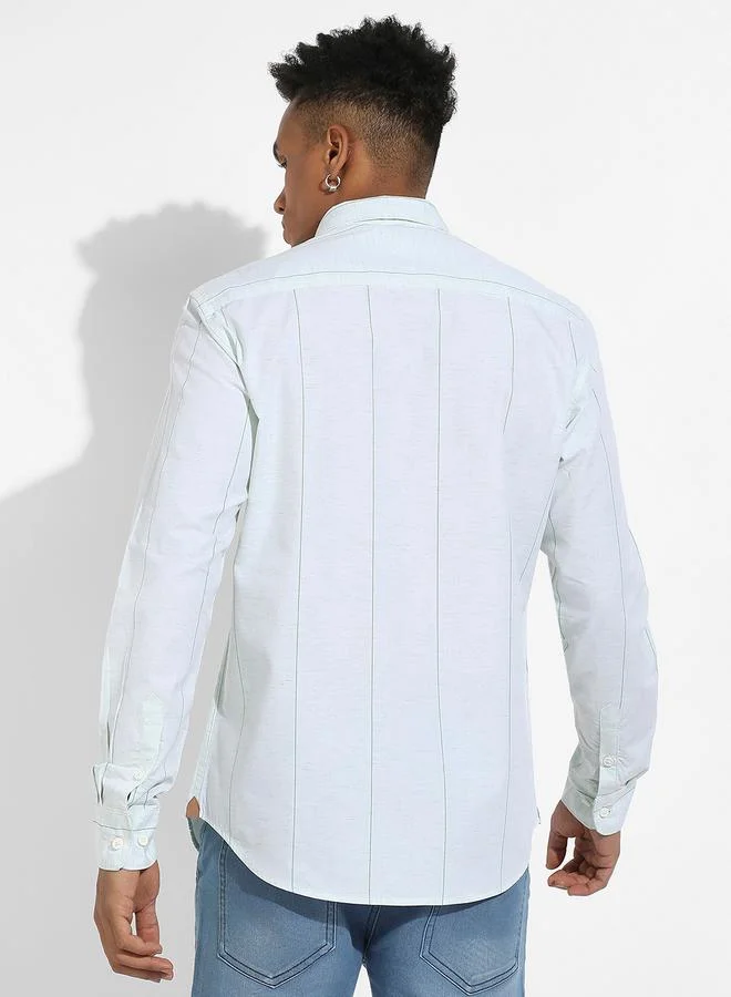 Campus Sutra Campus Sutra Heathered Pinstriped Casual Shirt