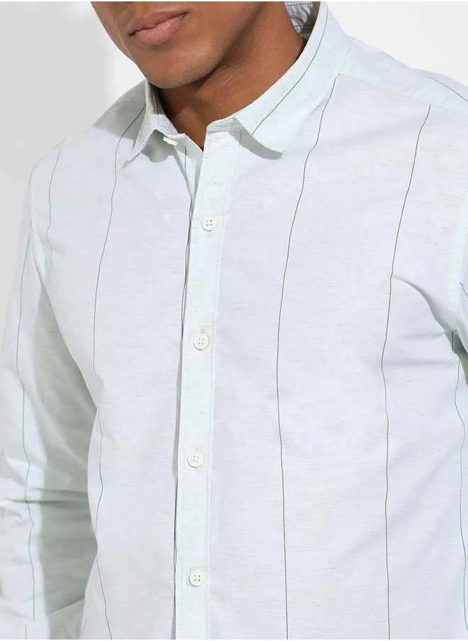 كامبوس سوترا Heathered Pinstriped Casual Shirt by Styli