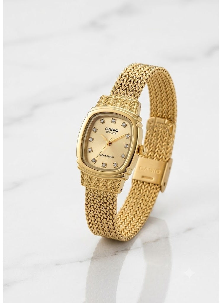 Casio Vintage Women's Analog Watch with Champagne Gold Dial and Milanese Mesh Strap