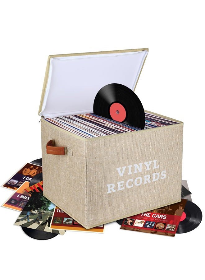 Lukeline Vinyl Record Storage Box, Decorative Moving Box for Records with Handles,LP Record Storage Holds up 100+ Records for Living Room, Study, Concert Hall or Office - Image 1