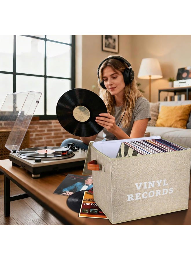 Lukeline Vinyl Record Storage Box, Decorative Moving Box for Records with Handles,LP Record Storage Holds up 100+ Records for Living Room, Study, Concert Hall or Office - Image 4