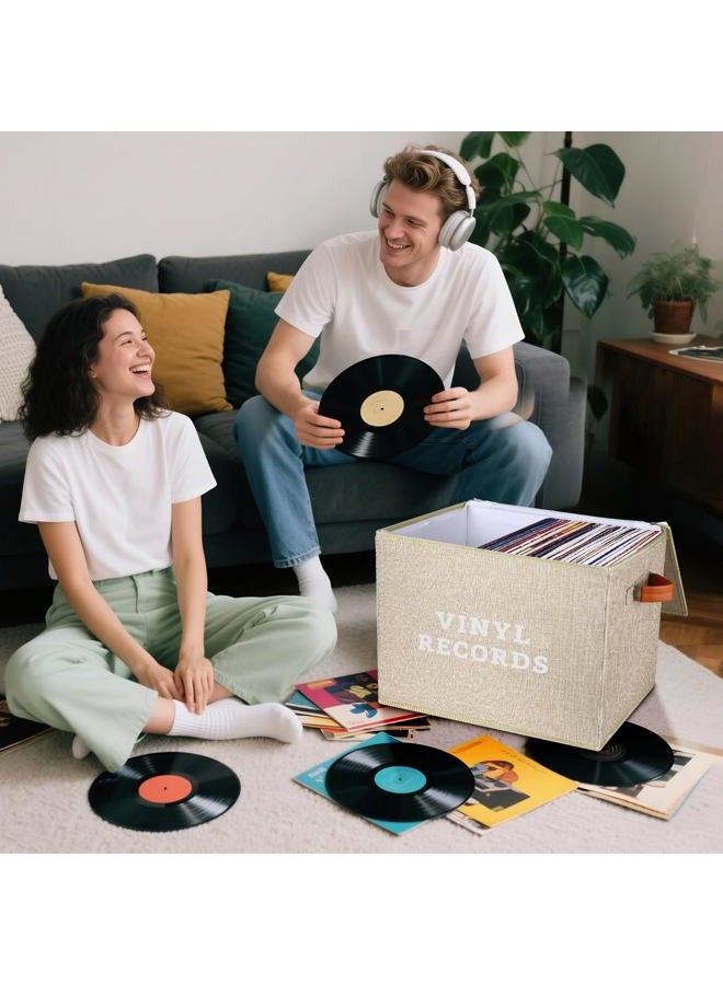 Lukeline Vinyl Record Storage Box, Decorative Moving Box for Records with Handles,LP Record Storage Holds up 100+ Records for Living Room, Study, Concert Hall or Office - Image 2