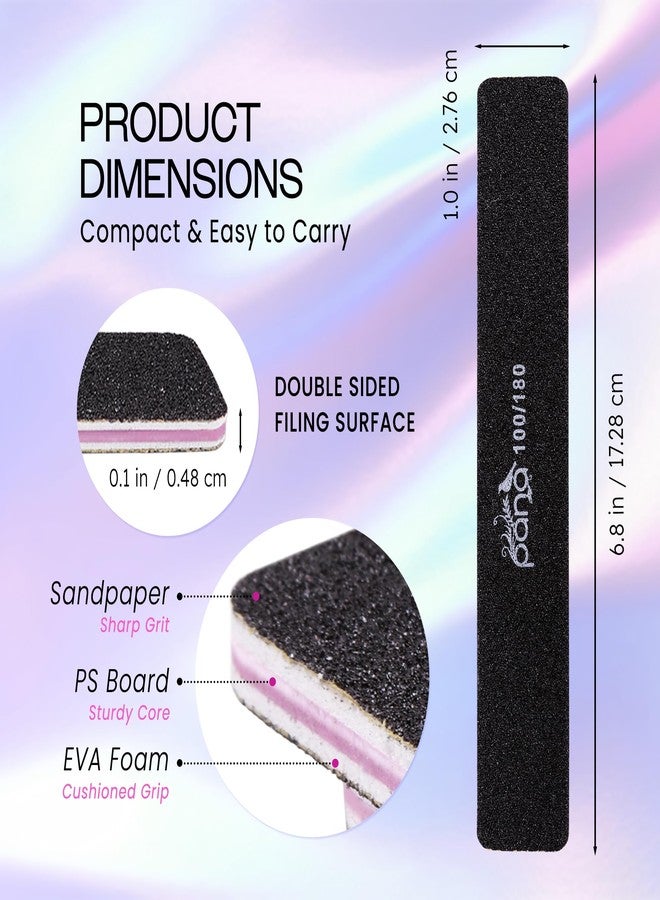 PANA Jumbo Double-Sided Emery Nail File for Manicure, Pedicure, Natural, and Acrylic Nails - Black (Grit 100/180) - 50 Piece Pack - Image 3