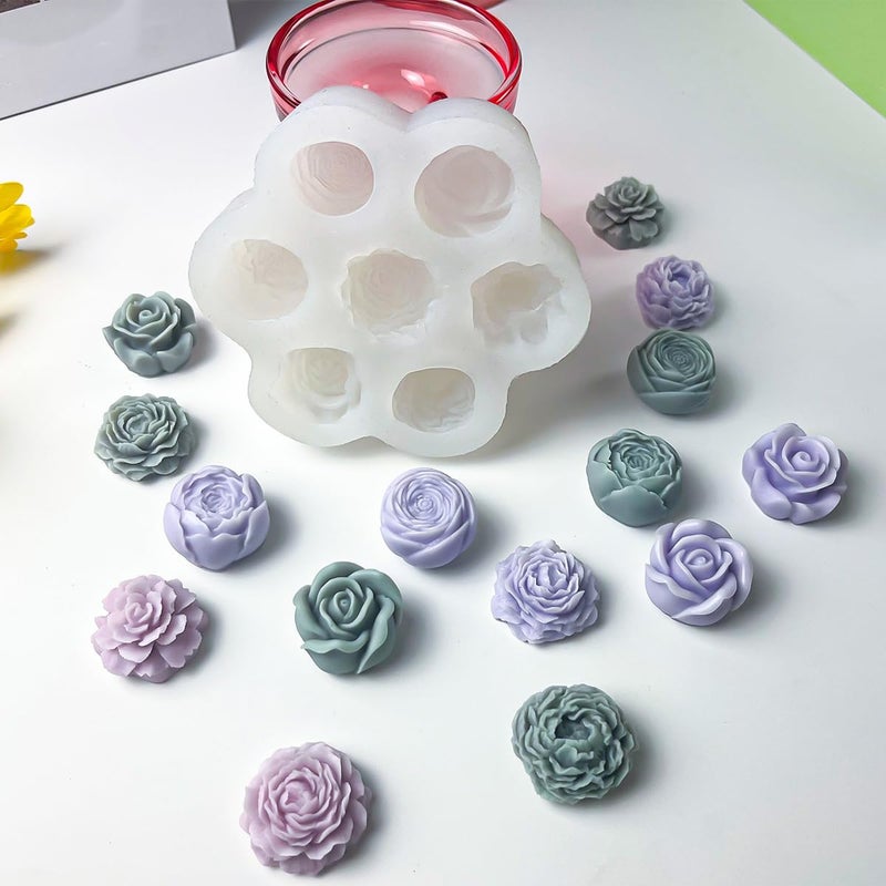 ESEDAGE 7 Cavities Flower Mold - Multiple Style - Soap & Candle Mold - Silicone 3D Molds for Candy & Home Decor - Resin Casting & Making Molds - Image 4