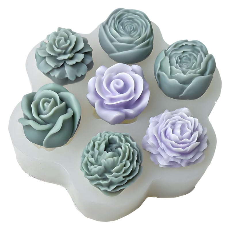 ESEDAGE 7 Cavities Flower Mold - Multiple Style - Soap & Candle Mold - Silicone 3D Molds for Candy & Home Decor - Resin Casting & Making Molds - Image 1