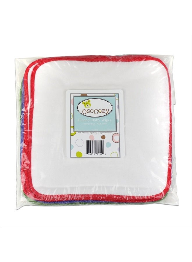 OsoCozy مناديل أطفال قماش فانيلا - قابلة لإعادة الاستخدام والغسل توفر المال - 100% قطن أبيض - ناعمة ومتينة - خياطة ملونة - 8 × 8 بوصات، 15 قطعة (عبوة من 1) - Image 4