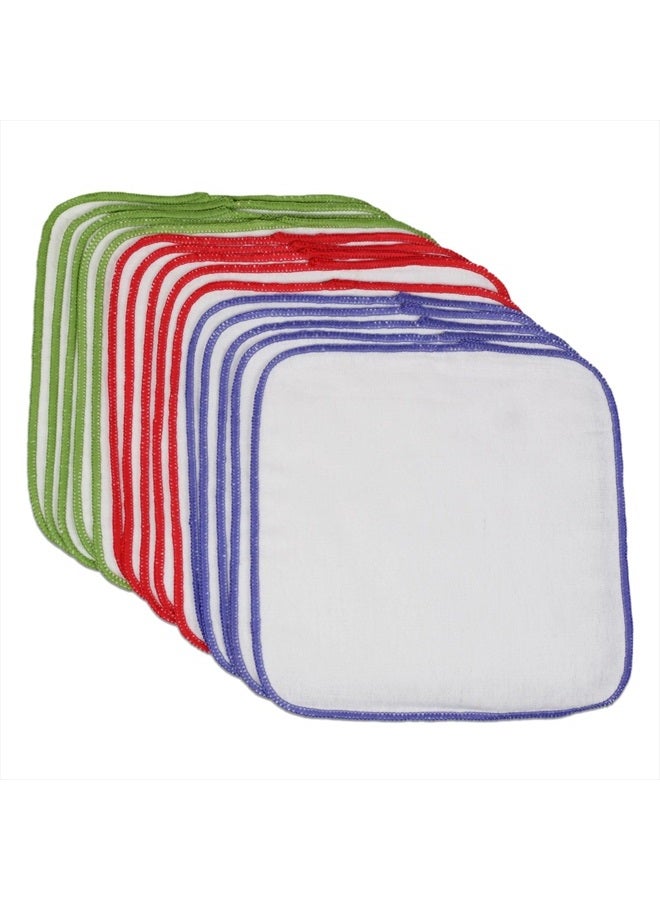 OsoCozy مناديل أطفال قماش فانيلا - قابلة لإعادة الاستخدام والغسل توفر المال - 100% قطن أبيض - ناعمة ومتينة - خياطة ملونة - 8 × 8 بوصات، 15 قطعة (عبوة من 1) - Image 2