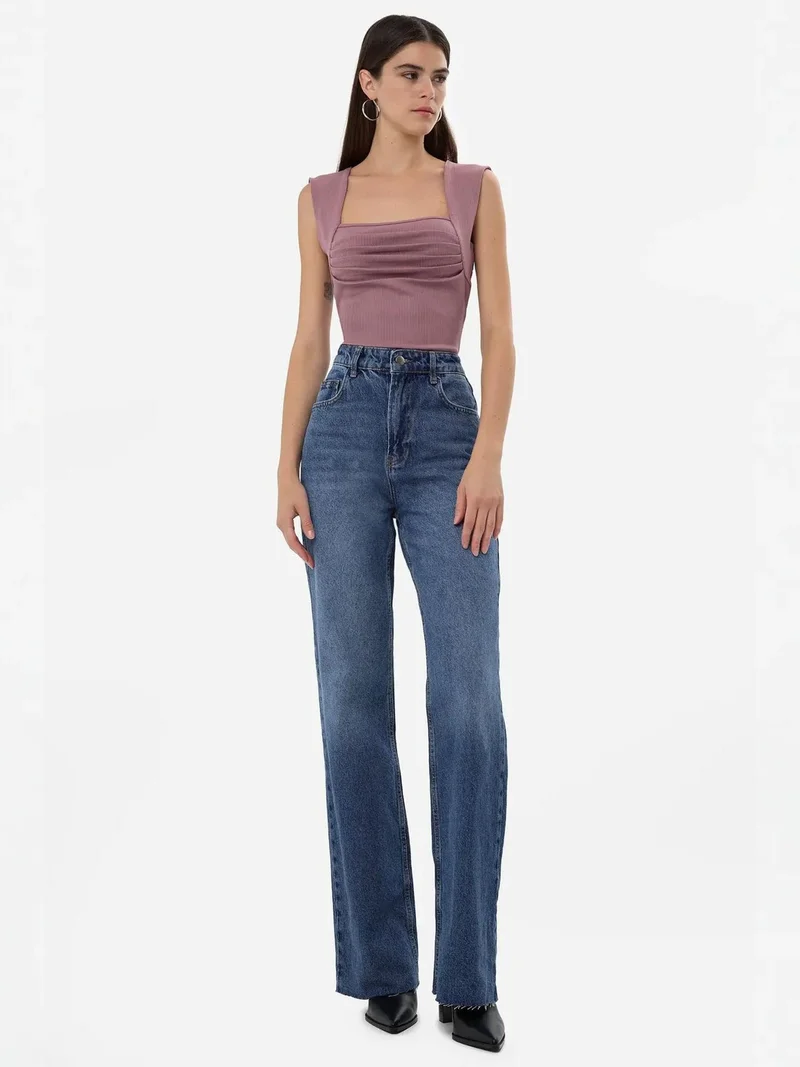 HICCUP Ruched Square-Neck Blouse