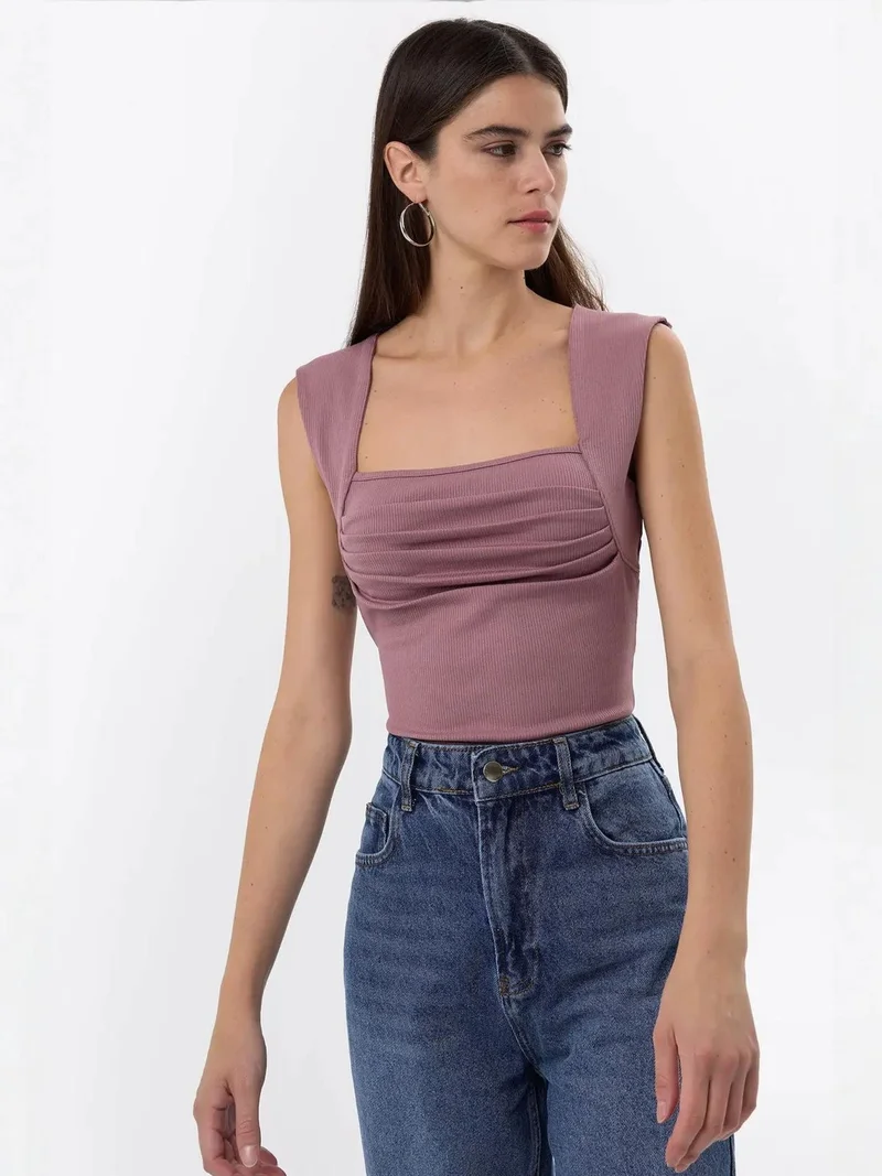 HICCUP Ruched Square-Neck Blouse