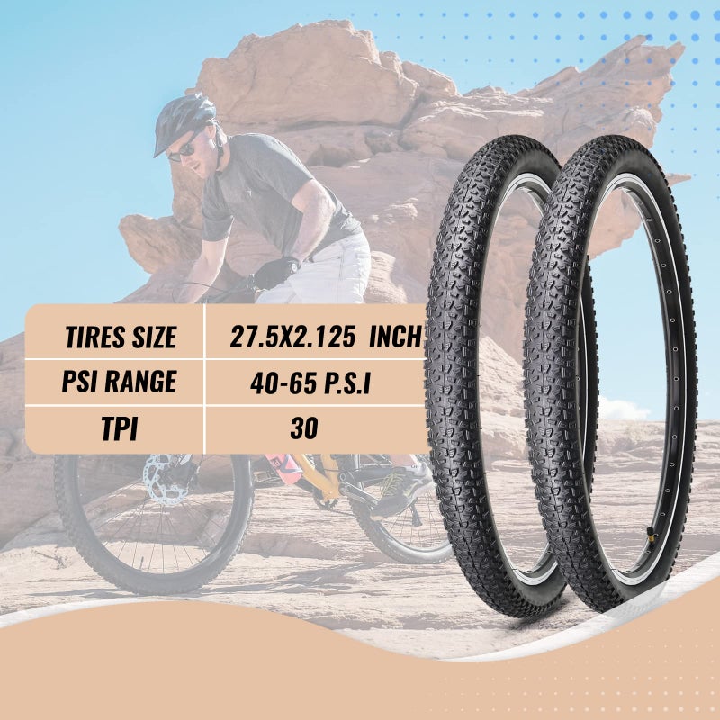 MOHEGIA 27.5-Inch Mountain Bike Tires Set: Mohegia 2-Pack 27.5X2.125 Inch Folding Replacement Bicycle Tires And Inner Tubes With Tire Levers Pair - Image 3