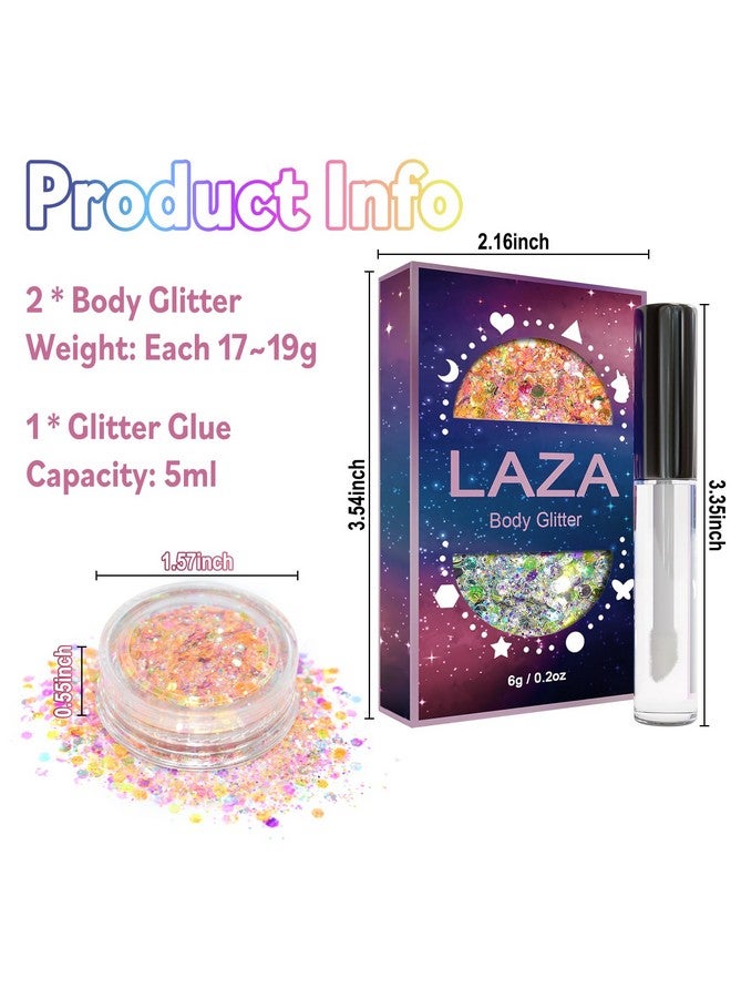 لازا بريق الجسم من لازا ماردي غرا، 2 مرطبان ذهبي بنفسجي أخضر، ترتر سميك مع غراء، ظلال عيون نسائية، طلاء وجه، ملابس احتفالية، إكسسوارات شعر، أزياء حفلات - كرنفال ماردي غرا - Image 4