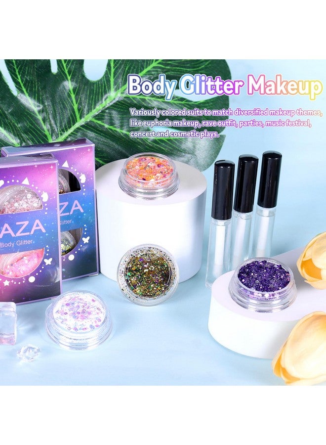 لازا بريق الجسم من لازا ماردي غرا، 2 مرطبان ذهبي بنفسجي أخضر، ترتر سميك مع غراء، ظلال عيون نسائية، طلاء وجه، ملابس احتفالية، إكسسوارات شعر، أزياء حفلات - كرنفال ماردي غرا - Image 3