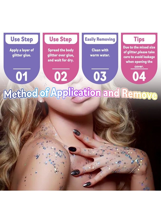 لازا بريق الجسم من لازا ماردي غرا، 2 مرطبان ذهبي بنفسجي أخضر، ترتر سميك مع غراء، ظلال عيون نسائية، طلاء وجه، ملابس احتفالية، إكسسوارات شعر، أزياء حفلات - كرنفال ماردي غرا - Image 5