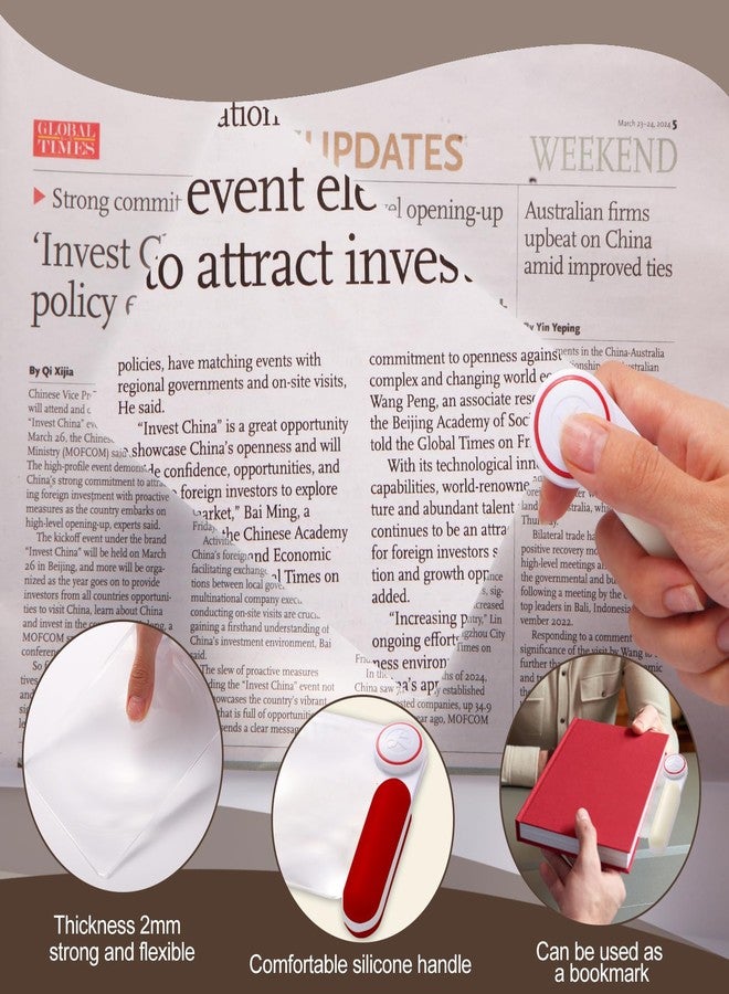 Six Seasons 5X Magnifying Sheet Full Page Magnifier for Reading, Portable Fresnel Lens Magnifier, Handheld Tool for Kids Seniors and Low Vision Persons (Red) - Image 3