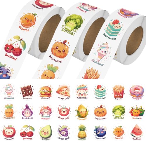JIXZEN 3 Rolls Cute Food Stickers for Toddlers 24 24 Designs FruitVegetableSnack Stickers Bulk for Kids 1500 PCS Motivational Vinyl Stickers for Teacher Classroom Prizes Homeschool Supplies10 Inch - Image 1