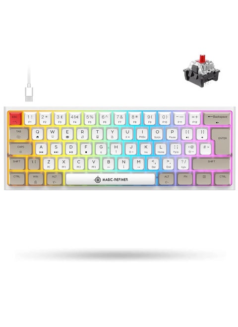 MK14 60% Gaming Mechanical Keyboard - Brown Switch - Full RGB 68 Keys - Type C Detachable Cable PC/Mac Gamer