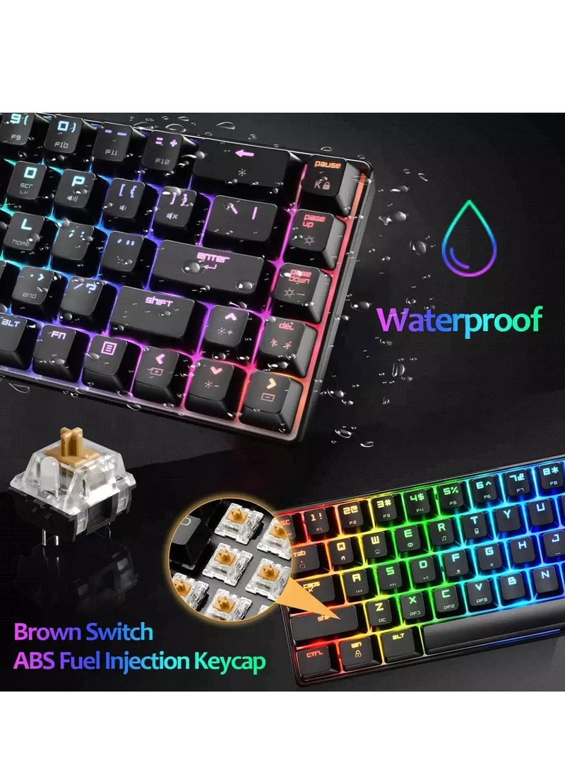 Magic-Refiner - MK14 60% Gaming Mechanical Keyboard - Brown Switch - Full RGB 68 Keys - Type C Detachable Cable PC/Mac Gamer - Image 1