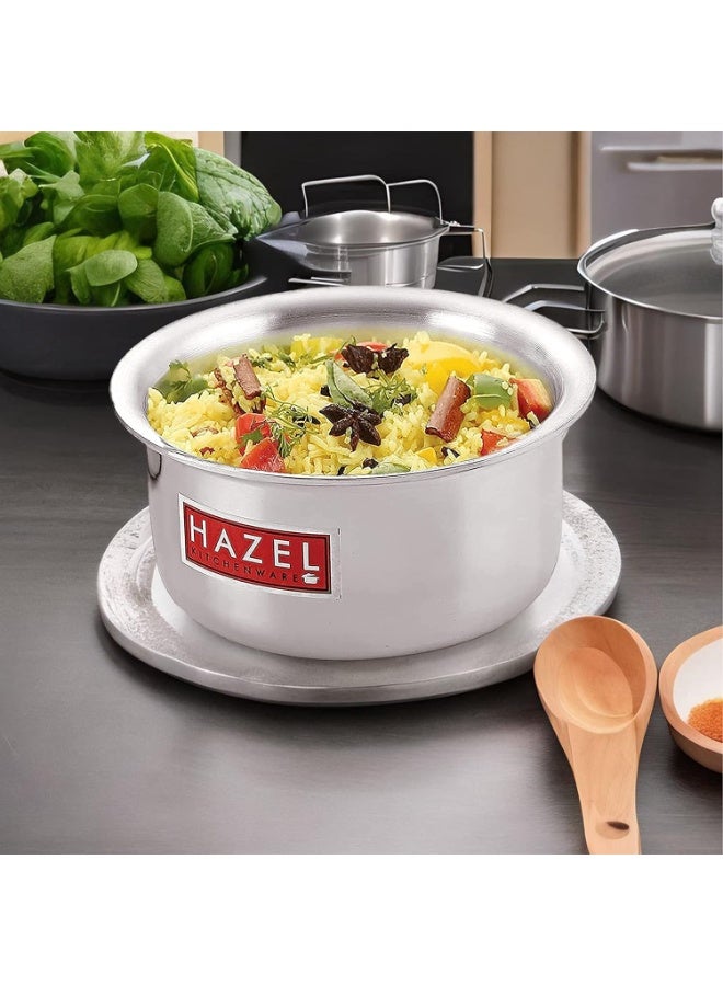 HAZEL Aluminium Flat Bottom Patila Tope Pot, 1400 ml, Silver - Image 2